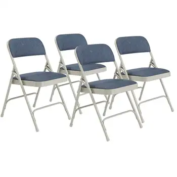 ) Складной стул Премиум-класса с двойными шарнирами, обитый тканью серии NPS 2200, Синяя ткань / Серая рама