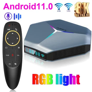 F4 Android 11 Smart TV BOX 8K HD RGB Light Amlogic S905X4 4 ГБ 32 ГБ 64 ГБ 2,4 Г/5 Г Двойной WiFi BT4.1 телеприставка