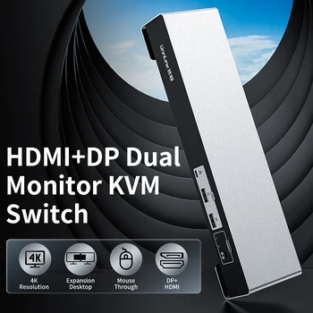 Unnlink 4k HDMI Переключатель + DP Переключатель Двойной Монитор KVM Переключатель 2x2 Обмена 4 USB Для PS5 PS4 Ноутбука Xiaomi TV Box Проектор