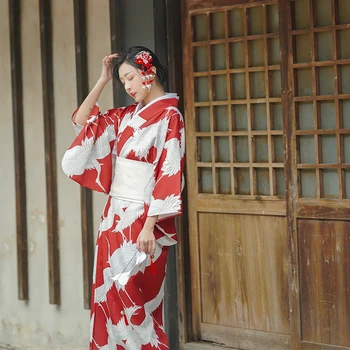 Женское Японское Традиционное Кимоно, Длинное платье в стиле ретро, Вечерний Халат Юката, Костюм для Косплея, Одежда для фотосъемки
