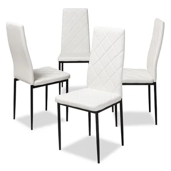 Набор из 4 современных обеденных стульев с белой обивкой из искусственной кожи