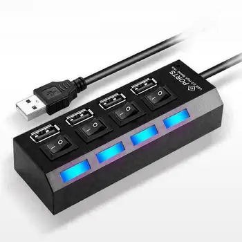 USB-концентратор 2.0, USB-концентратор 2.0, мульти USB-разветвитель, адаптер питания, 4 порта, мультирасширитель 2.0, USB-концентратор для ПК, адаптер для ноутбука