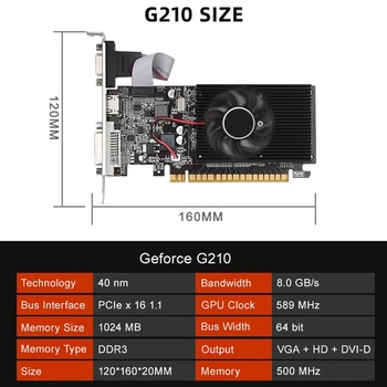 Видеокарта GT210 1G DDR3 64Bit 589MHZ 500MHZ DVI + VGA + HDMI-Совместимая Замена видеокарты