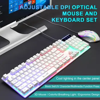 Игровая клавиатура с синими переключателями Механическая клавиатура Эргономичная клавиатура и мышь с красочной подсветкой Комбинированные наборы для игрового компьютера