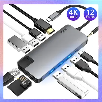 USB C КОНЦЕНТРАТОР Type C-HDMI-совместимый Адаптер USB 3.0 12 в 1 Type C Концентратор-док-станция для MacBook Pro Air TF Card Reader USB C Splitter
