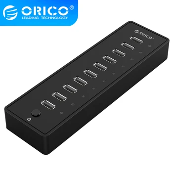 ORICO USB-концентратор 10 Портов ABS USB2.0 КОНЦЕНТРАТОР Высокоскоростной USB-Разветвитель Для ПК Компьютерные Аксессуары 1 М Кабель для передачи данных С адаптером питания 12 В