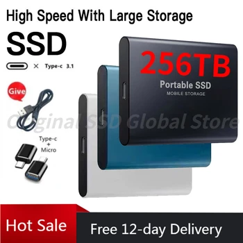 Портативный Жесткий диск объемом 2 ТБ для настольных ПК/ноутбуков SSD 256 ТБ Высокоскоростной Твердотельный накопитель Внешний мобильный Накопитель большого объема