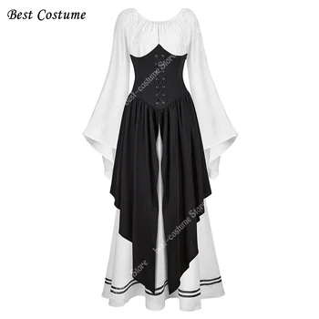 Средневековое платье Больших размеров, Черное Белое платье в викторианском стиле для женщин, комплекты из 2 предметов, Одежда европейской культуры, костюм для косплея