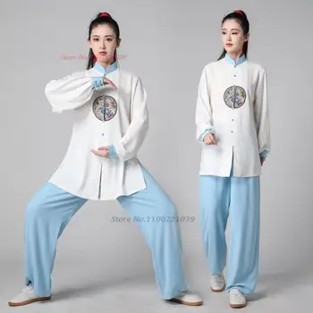 2023 китайская форма тайчи ушу, костюм кунг-фу с цветочной вышивкой, костюм для боевых искусств тайцзицюань винчунь, утренняя тренировочная форма