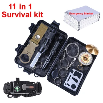Набор для выживания 11 в 1, Походное снаряжение, Дорожные военные принадлежности для чрезвычайных ситуаций, аптечки первой помощи, тактические инструменты для выживания
