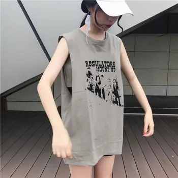 Женская футболка без рукавов средней длины с граффити в стиле ретро Гонконг, свободный спортивный жилет уличной формы