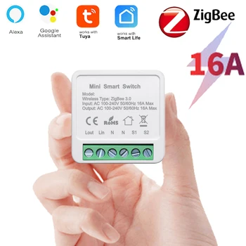 Модуль Tuya Smart ZigBee Switch для домашней автоматизации DIY Breaker Поддерживает 2 способа управления Работа с Alexa Google Home