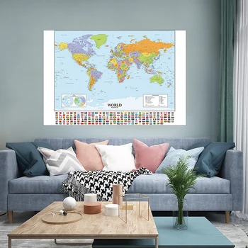 100*70 см Карта мира с Национальным флагом, нетканая ткань, наклейка на стену в гостиной, украшение для школьных офисных принадлежностей
