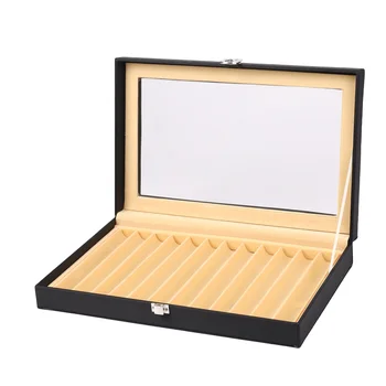 12 Черная коробка для ручек, Кожаная Коробка для перьевого дисплея, Коробка для хранения PU-ручек, Кожаный пенал, Коробка для хранения