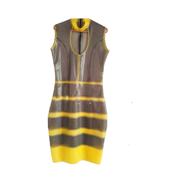 Женская Красивая Прозрачная Черно-желтая Юбка из латексной резины, Модное Платье Размера XS-XXL