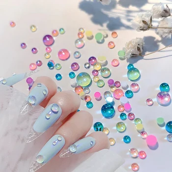 3D Бусины-русалки, Круглые Стразы для Дизайна ногтей, блестящие хрустальные камни, Аврора, Стеклянные бусины с бриллиантами, стразы для дизайна ногтей