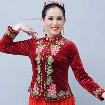 короткое пальто hanfu в национальном стиле 2023, этническая цветочная вышивка, винтажное бархатное пальто, традиционный костюм эпохи тан, китайская ретро-куртка