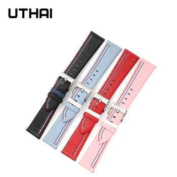 UTHAI Z49 Ремешки Для Наручных часов Samsung серии Браслет Из натуральной кожи часы 20 мм 22 мм Пряжка Черный Розовый Синий Красный Ремень Высокого качества