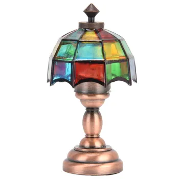 Миниатюрная настольная лампа для кукольного домика 1:12, Беспроводная светодиодная настольная лампа С красочным абажуром для декора Кукольного домика