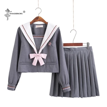 Японская униформа jk, униформа колледжа средней школы для девочек, костюм Моряка, школьные костюмы Аниме для студентов, серый комплект из 2 предметов, юбка