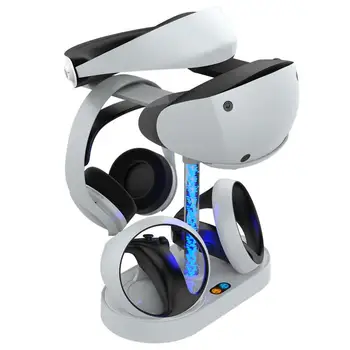 Для PS VR2 Двойной контроллер Магнитная зарядная база С индикаторной лампой Зарядная док-станция с RGB подсветкой Подставка для дисплея гарнитуры виртуальной реальности