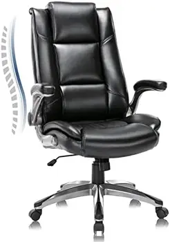 Офисное кресло руководителя - Домашний Компьютерный стол с высокой Спинкой, Мягкими Откидывающимися подлокотниками, регулируемым фиксатором наклона, Поворотным Роликовым Эргономичным креслом