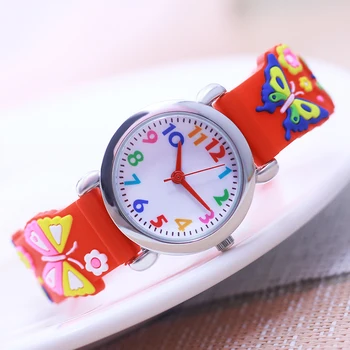 Красочные цифровые часы с циферблатом из нержавеющей стали с 3D мультяшной бабочкой Водонепроницаемые часы для красивых принцесс Девочек Младенцев Детей