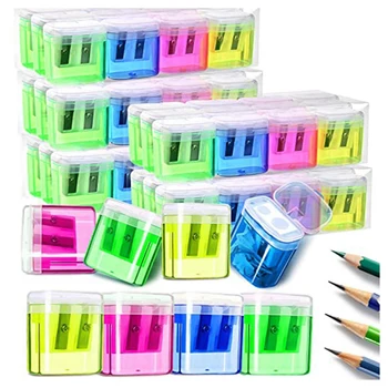 60 Упаковок ручных точилок для карандашей, объемная ручная точилка для карандашей с двойным отверстием, точилка для карандашей для детей, 4 цвета