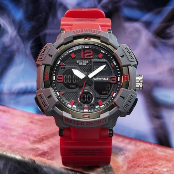 Mark Fairwhale Мужские спортивные электронные часы Многофункциональные водонепроницаемые наручные часы Мужские часы с двойным дисплеем Светящиеся часы 4340