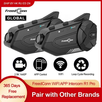 Freedconn R1Pro Мотоциклетная камера Bluetooth Шлем Гарнитура Домофон Видеорегистратор Мото Авто Видеорегистратор 1440P WiFi приложение