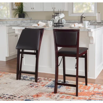 Linon Kristle Складной стул с мягкой обивкой, высота сиденья 24 дюйма, отделка эспрессо с темно-коричневой тканью ПВХ, стульчик для кормления