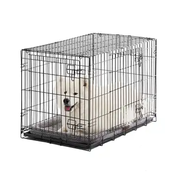 Двухдверный складной металлический ящик для собак с разделителем и лотком, большой, 36 