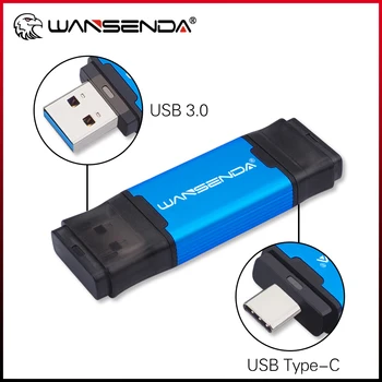 Флэш-накопитель WANSENDA TYPE C USB USB 3.0 Высокоскоростной флеш-накопитель 512 ГБ 256 ГБ 128 ГБ 64 ГБ 32 ГБ Флешка 2-В-1 Флэш-диск памяти