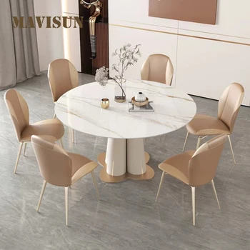 Обеденный стол из шифера, Высококачественная Круглая комбинация, Маленькая квартира, Современный минималистичный итальянский стол из светлого роскошного мраморного камня