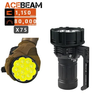 ACEBEAM X75 Максимально яркий фонарик с яркостью 80 000 Люмен, USB PD Power Bank Фонарик с дальностью луча 1150 метров