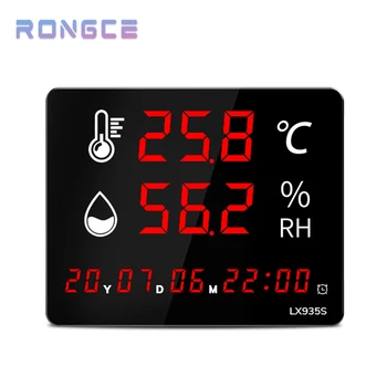 Цифровой термометр RONGCE для помещений, настенный светодиодный гигрометр, часы с индикацией температуры и влажности, сигнализация USB5V Источник питания