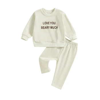Комплект Одежды из двух предметов для малышей, толстовка с буквенным принтом и эластичные штаны, комплект теплой одежды для маленьких девочек и мальчиков