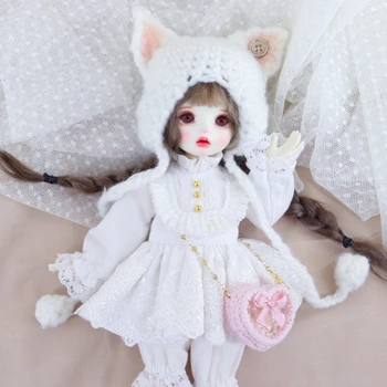 Комплект одежды для куклы BJD подходит для размера 1/4 / 1/6, белое платье с милыми кошачьими ушками bjd, аксессуары для куклы для девочек (четыре точки)