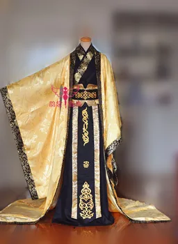 Великолепный мужской костюм Императорского цвета черного золота для фотосъемки, костюм ханфу с широким рукавом и рисунком дракона с хвостом