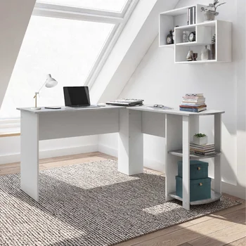 Современный L-образный стол с боковыми полками, Серая Офисная мебель, Офисный стол, Письменный стол с выдвижными ящиками, Компьютерные столы