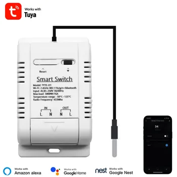 Tuya Smart TH16 Switch 16A Мониторинг температуры и влажности WiFi Switch Беспроводное управление Совместимо с Alexa Google Home