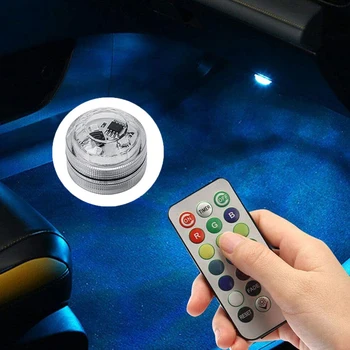 Автомобильное освещение светодиодная атмосферная лампа, декор для ног на крыше автомобиля, красочное беспроводное освещение салона автомобиля, дистанционное управление с батареей