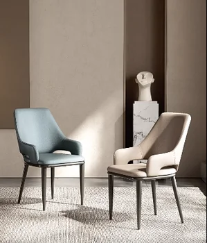 Стулья для обеденного стола в итальянском стиле, легкие роскошные обеденные стулья, современные и минималистичные домашние стулья со спинками, обеденные стулья из скандинавской кожи