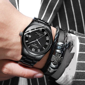FNGEEN Новые Простые черные кварцевые часы для мужчин, спортивные наручные часы, часы с датой, мужские часы, лучший бренд класса люкс, Relogio Masculino
