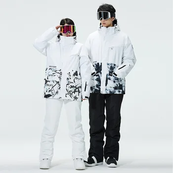 Новый лыжный костюм для мужчин и женщин, зимняя уличная теплая ветрозащитная водонепроницаемая дышащая лыжная куртка, Лыжные брюки, костюм для сноуборда