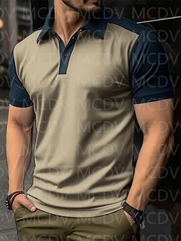 Мужская повседневная рубашка Поло контрастного цвета с 3D принтом, летние мужские топы