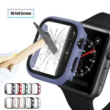 Защитная пленка из закаленного стекла 9D Ful для Apple Watch Series 7 6 5 3 2 1 44 мм 40 мм 42 мм 38 мм iwatch Case 38 40 42 44 мм