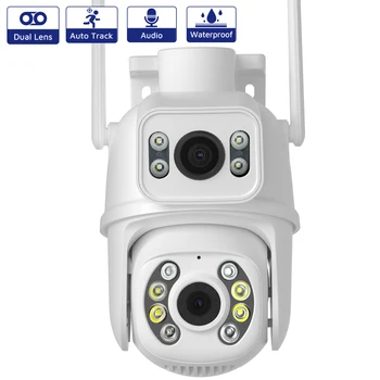 8-Мегапиксельная PTZ IP-камера с двумя объективами и несколькими видами, обнаружение человека, Интеллектуальное ночное видение, Wi-Fi, Bluetooth-соединение, Камера наблюдения ICSEE
