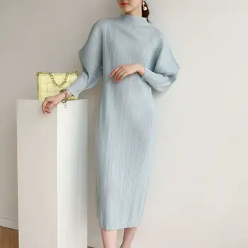 Осенне-Весеннее Плиссированное Элегантное платье Миди в стиле минимализма с длинными рукавами 