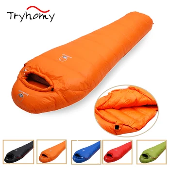 Спальный мешок Tryhomy для Кемпинга, Наполненный гусиным пухом, Спальный мешок в стиле взрослой Мумии, Легкий и теплый Для путешествий на свежем воздухе, Пеших прогулок